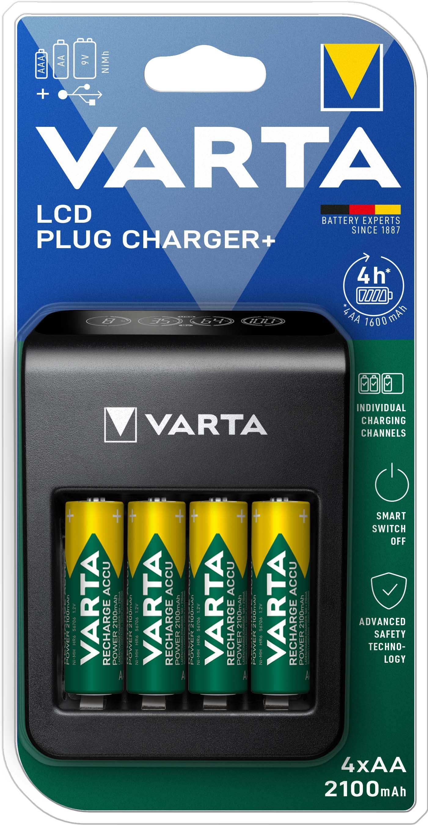 Varta 57687101441 LCD Plug Charger+ inkl. 4x AA 2100 mAh