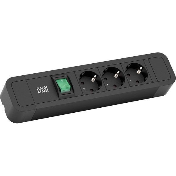 Bachmann 350.006 Steckdosenleiste PRIMO 2, 3x Schutzkontaktsteckdose, 1x Schalter, 2,0 m Schutzkontakt-Winkelstecker, schwarz