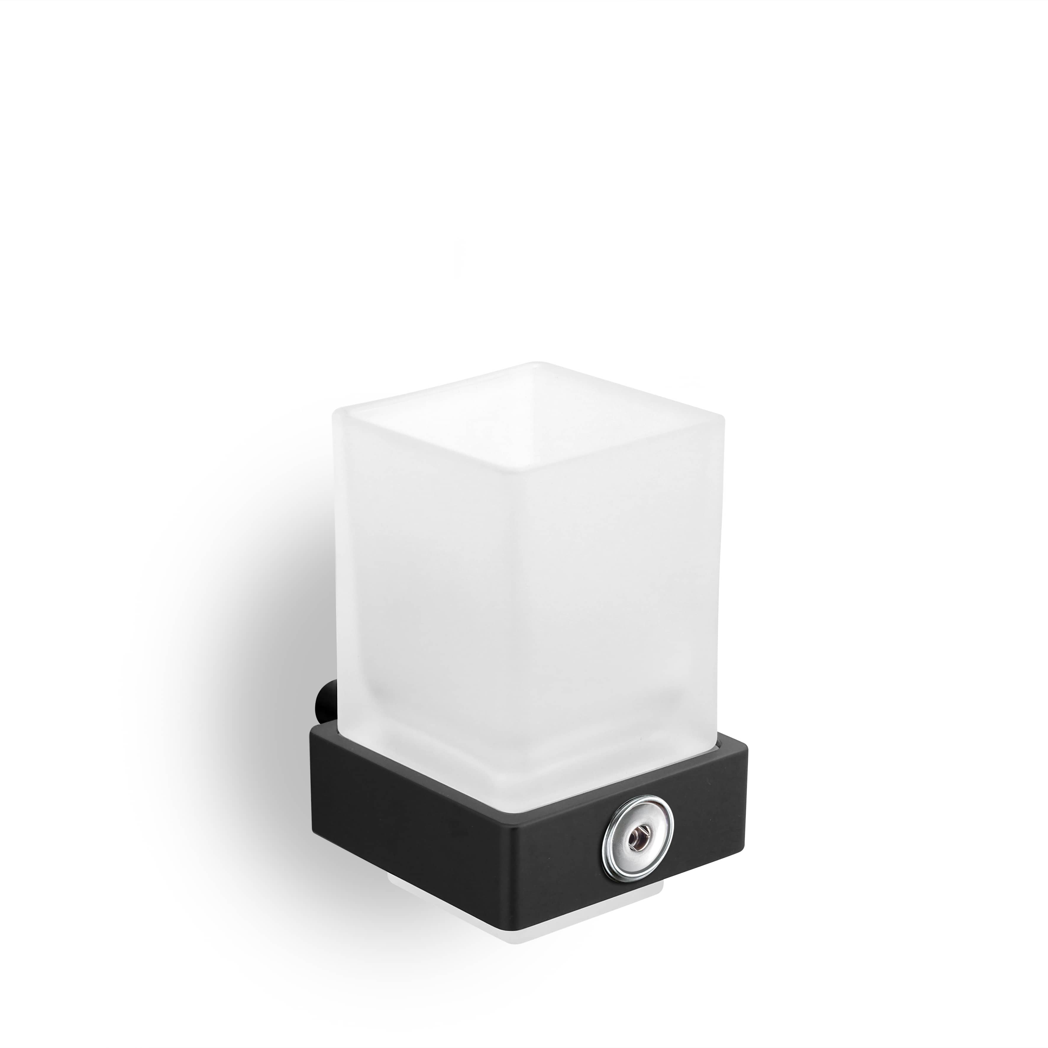 qles HWBD0814 Badhalter Wasserglas, für Merten System-M, Glas satiniert, beleuchtet/LED/warmweiß (3000k), Anthrazit, edelmatt, IP44, inkl. Druckknopfaufnahme