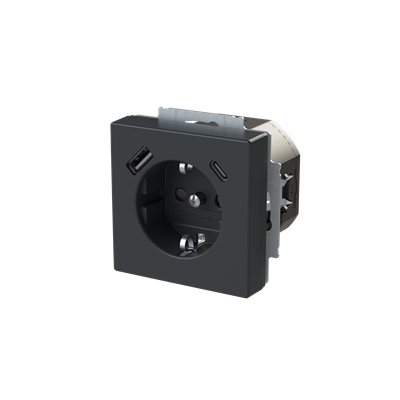 Busch-Jaeger 20 EUCB2USBAC-81 Schutzkontakt-/USB-A+C Steckdose Safety+, mit Befestigungskrallen, anthrazit glänzend, Plattform 63