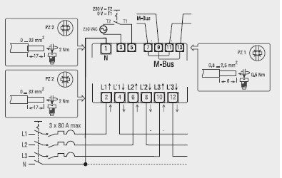 Hager ECM380D Energiezähler Drehstrom , direkt 80A,  MBUS, MID