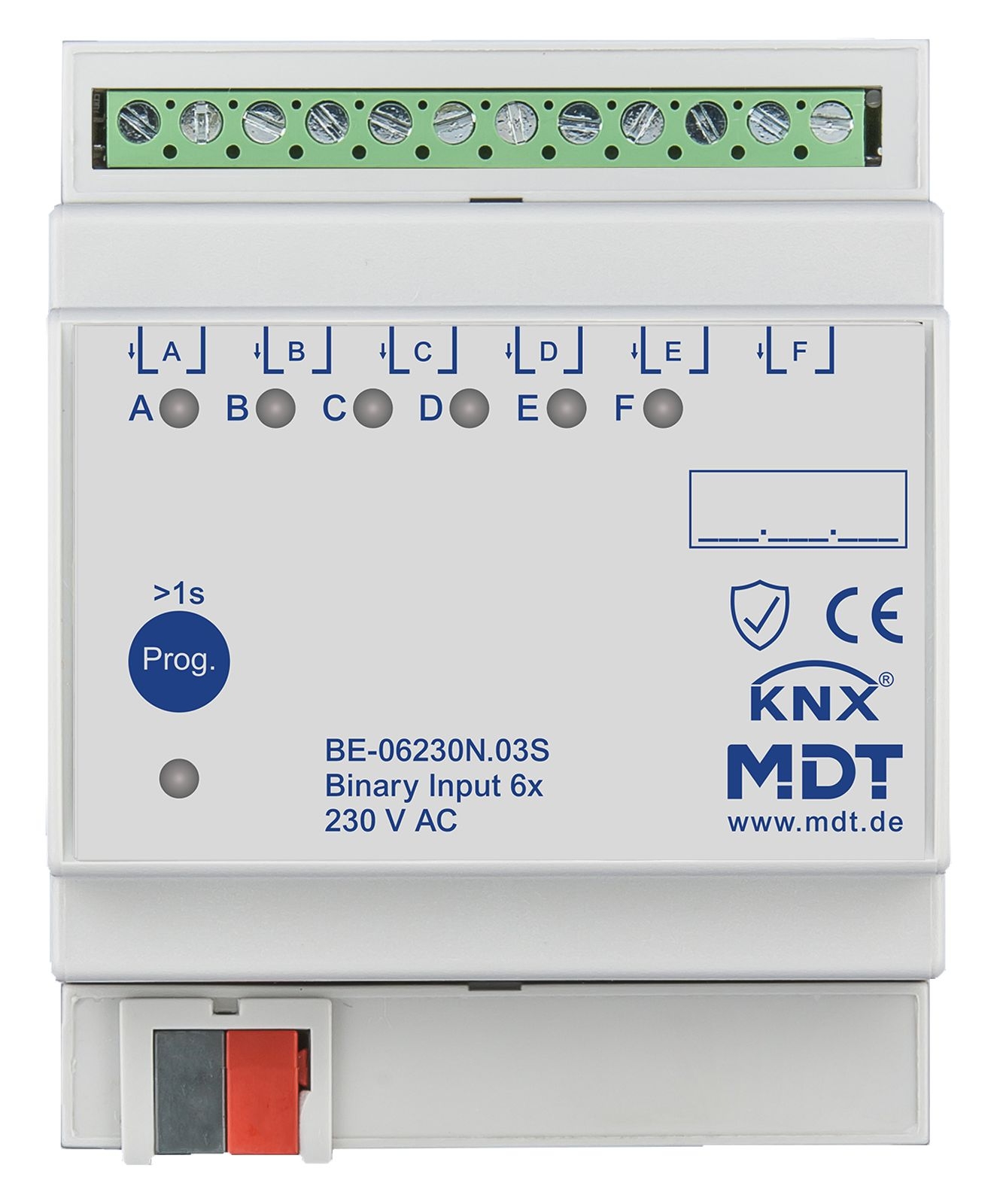 MDT BE-06230N.03S KNX Binäreingang 6-fach, 4TE REG, 230 V AC mit separaten Neutralleitern, Secure