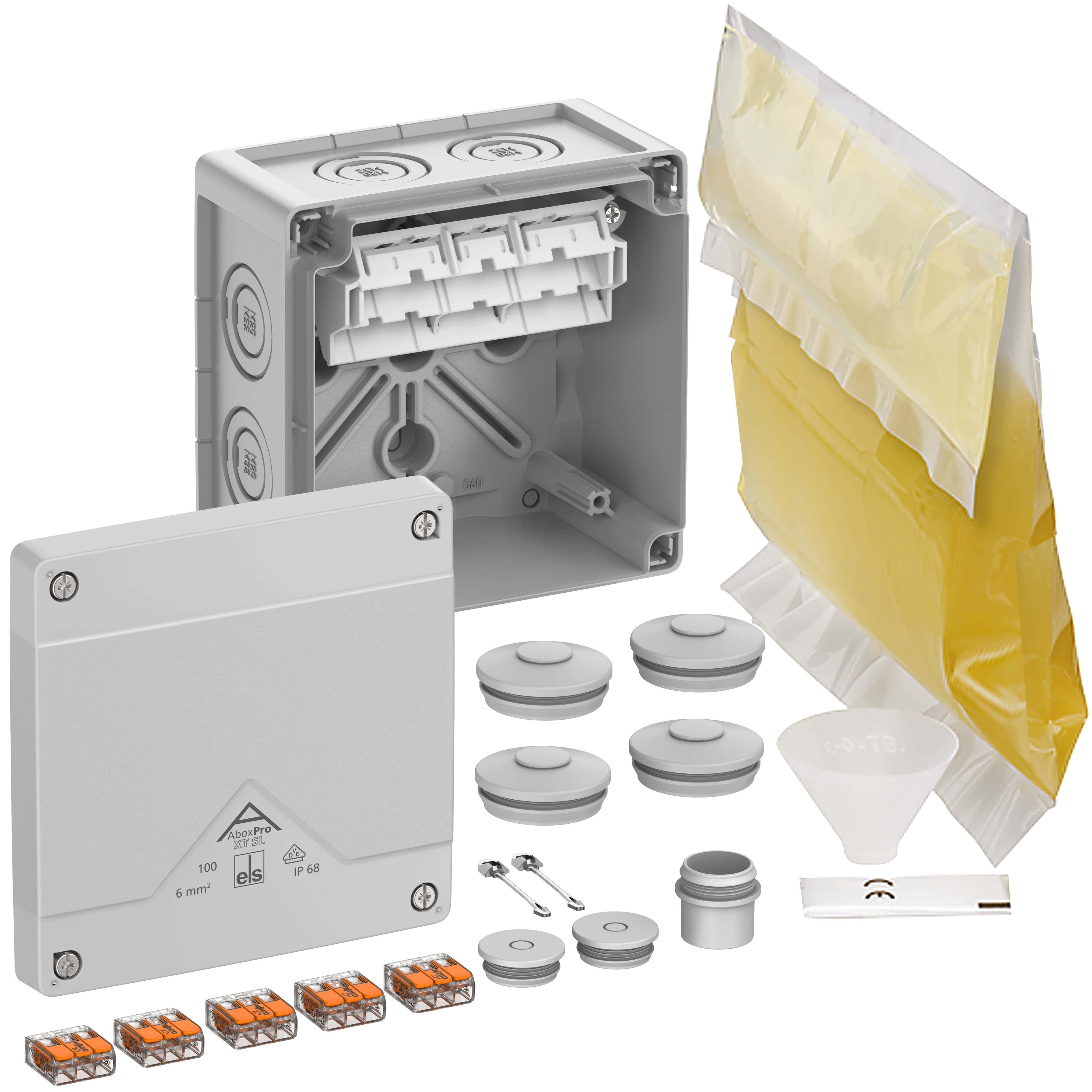 Spelsberg 40646001 Abzweigkasten, Schutzart IP68, max. Leiterquerschnitt 6mm², Schlagfestigkeit IK09, Schutzklasse II, Ui 450V AC, Ui 450V DC, VDE, halogenfrei
