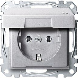 Merten MEG2314-0460 Schutzkontakt-Steckdose mit Klappdeckel, IP44, Berührungsschutz, Steckklemmen, System M, Aluminium