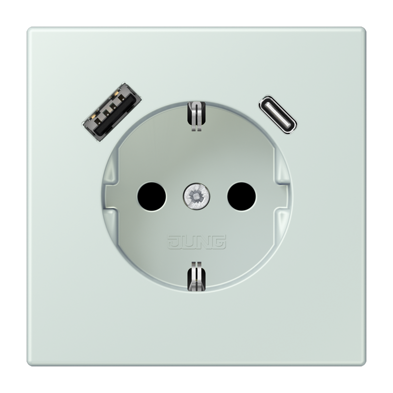 Jung LC152015CA215 Schutzkontakt-Steckdose mit USB-Ladegerät Typ AC, Safety+, Les Couleurs® 32034, céruléen pâle