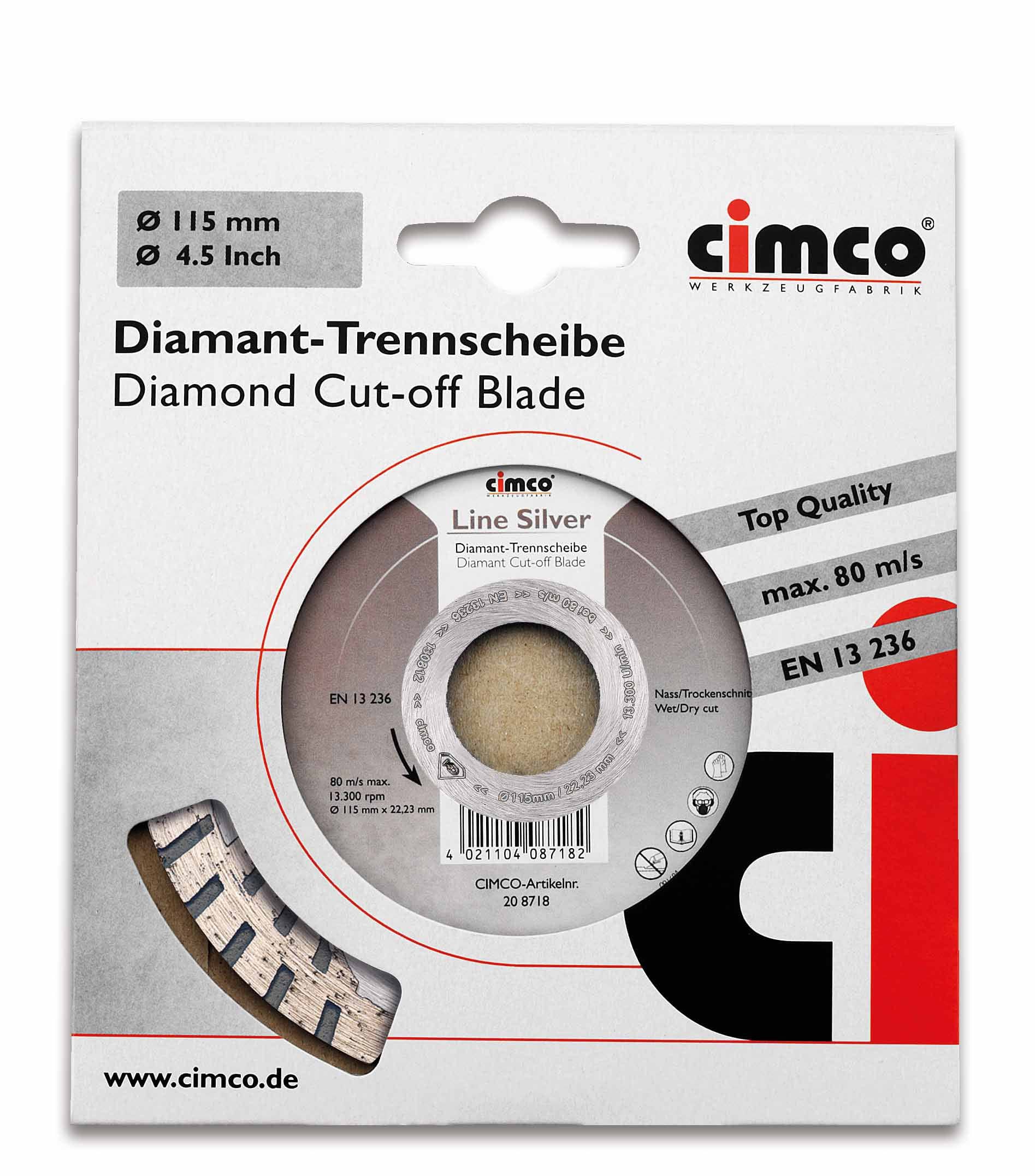 Cimco 20 8718 Diamant-Trennscheibe Line Silver, für Putz und Estrich, Scheiben Ø 115 mm