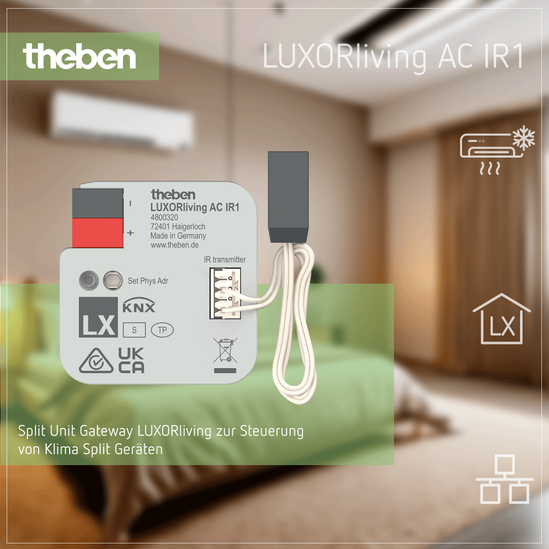 Theben LUXORliving AC IR1 Split Unit Gateway zur Steuerung von Klimaanlagen im Smart Home