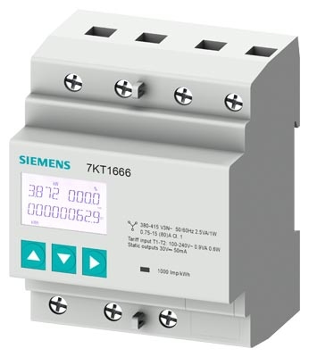 Siemens 7KT1666-0EE01-0EE Energiezähler, Hutschienengerät, 80 A, 3-phasig, Modbus RTU/ASCII + MID geeicht, eigenversorgt, Schraubanschluss