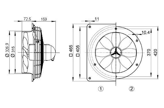 Maico DZQ 30/4 B Ex E, Axial-Wandventilator, 300 mm, explosionsgeschützt, Gas