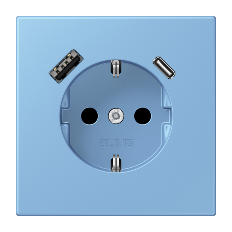 Jung LC152015CA256 Schutzkontakt-Steckdose mit USB-Ladegerät Typ AC, Safety+, Les Couleurs® 4320N, bleu céruléen 59