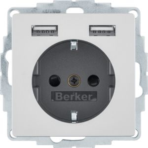 Berker 48036084 Schutzkontakt-Steckdose mit 2-fach USB-Ladeport, Buchsen Typ A-A, erhöhtem Berührungsschutz, 2,4 A Q.x aluminium samt lackiert