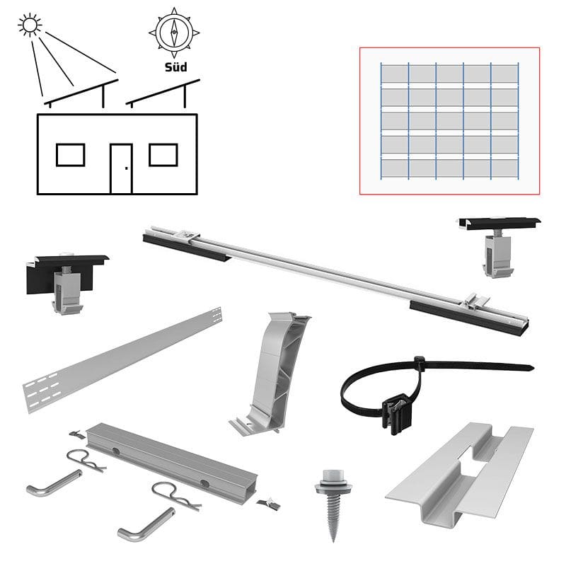 K2 E24-PV-SET3-UKF-25-S Unterkonstruktions-Set Flachdach Süd für 25 Module (ca. 10-11 kWp)
