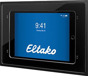 Eltako InWall-10-sz Unterputz-Wand-Dockingstation für iPads 10,2 Zoll und 10,5 Zoll mit Ladefunktion, Alu schwarz eloxiert mit schwarzer Glasblende