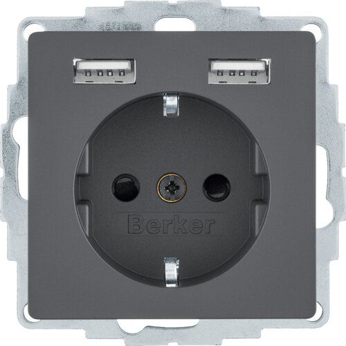 Berker 48036086 Schutzkontakt-Steckdose / USB A-A, Q.x/Q.9, anthrazit samt lackiert