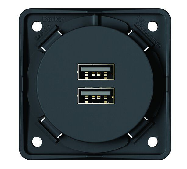 Berker 926102505 USB Ladesteckdose, 2-fach Typ A, 3A,Integro, anthrazit matt