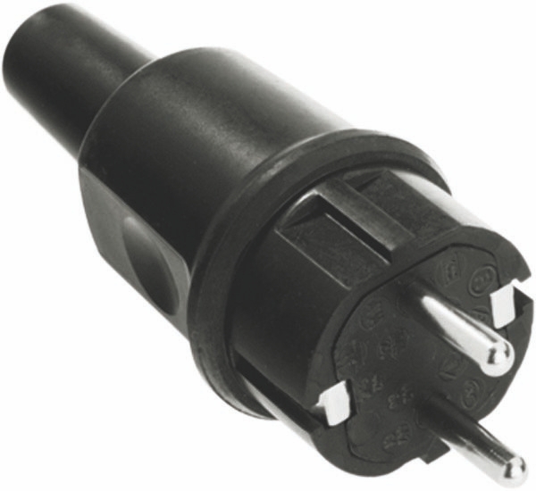 Bachmann 913.173 Vollgummi-Stecker, Schutzkontakt-Stecker, 10/16 A, IP44, schwarz, mit Knickschutz