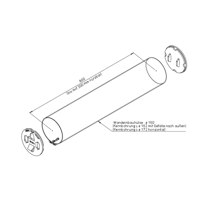 Helios KWL 45-160 WH-L Wandeinbauhülse DN 160, 800mm