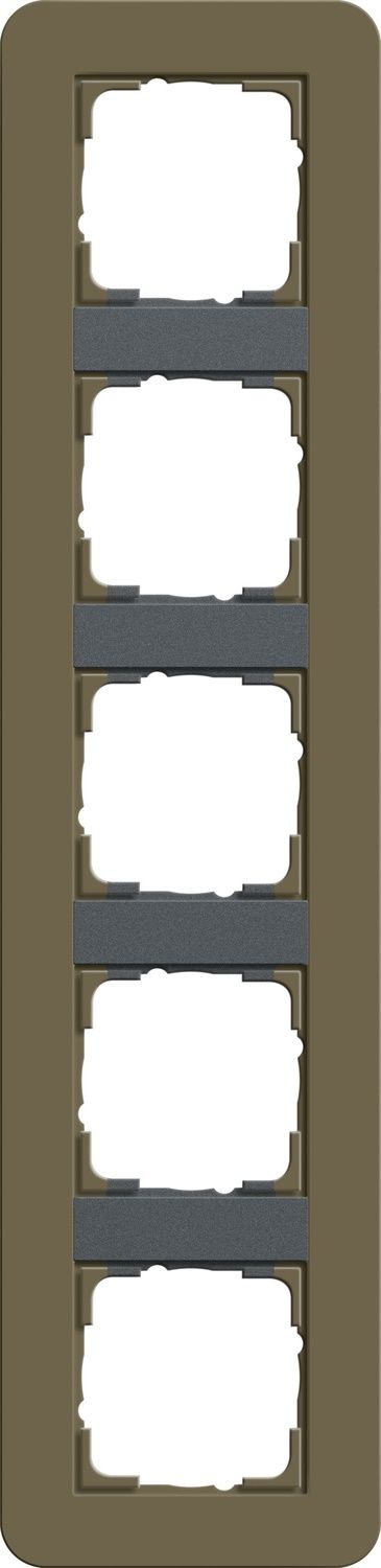 Gira 0215426 Abdeckrahmen 5-fach, Gira E3, umbra Soft-Touch mit Trägerrahmen anthrazit