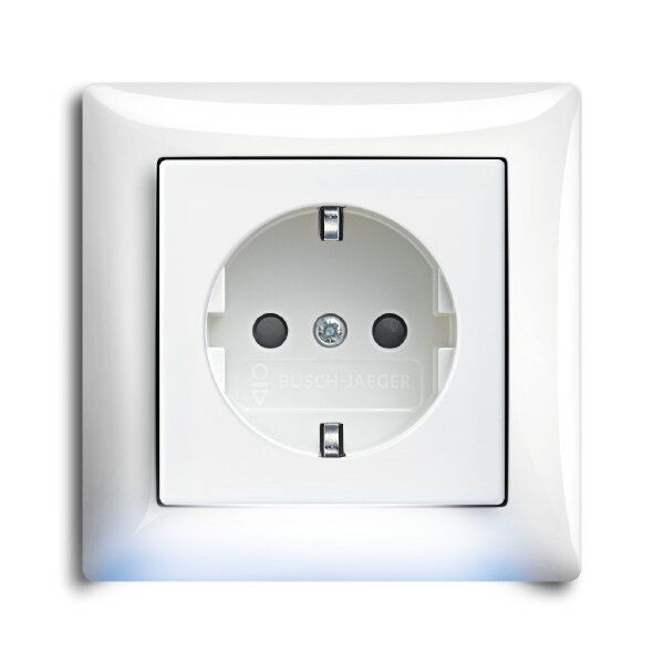 Busch-Jaeger 20 EUCBLI-914 Schutzkontakt-Steckdose Safety+ mit Nachtorientierungslicht/Steplight, mit erhöhtem Berührungsschutz, mit Befestigungskrallen, alpinweiß glänzend, Busch-balance SI