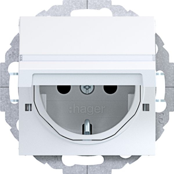 Hager WAS1214WG Schutzkontaktsteckdose mit Klappdeckel, arretierbar, erhöhter Berührungsschutz, 45° variable Einbaulage, Steckklemmen, A.x/C.x, lichtweiß glänzend