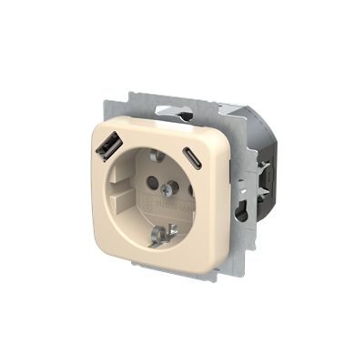 Busch-Jaeger 20 EUCB2USBAC-212 Schutzkontakt-/USB-A+C Steckdose Safety+, mit Befestigungskrallen, weiß glänzend, Busch-Duro 2000 SI