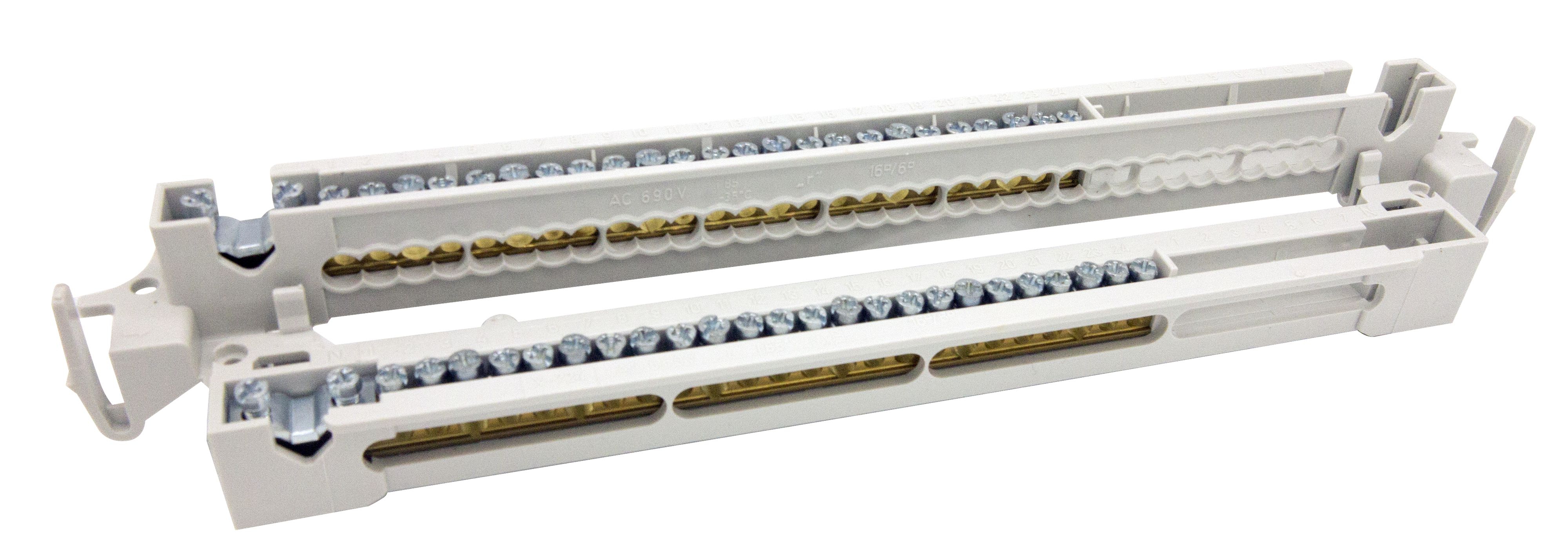 Spelsberg 79022501 PE/N-Klemmschiene AK 42 PEN-S für AK/AKL/AKi, 2-polig, 76 A, 450 V, Schraubanschluss, Thermoplast, halogenfrei, 285 × 24 × 21,5 mm