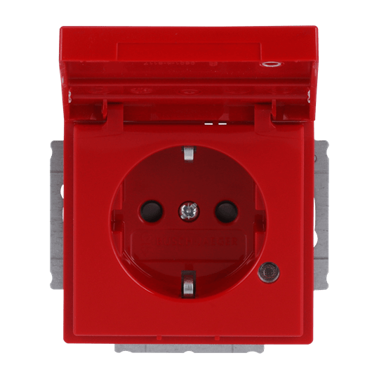 Busch-Jaeger 20 EUKNBL-12-82 Schutzkontakt-Steckdose Safety+, mit Klappdeckel, Beschriftungsfeld und LED Kontrolllicht, rot glänzend, Plattform 63