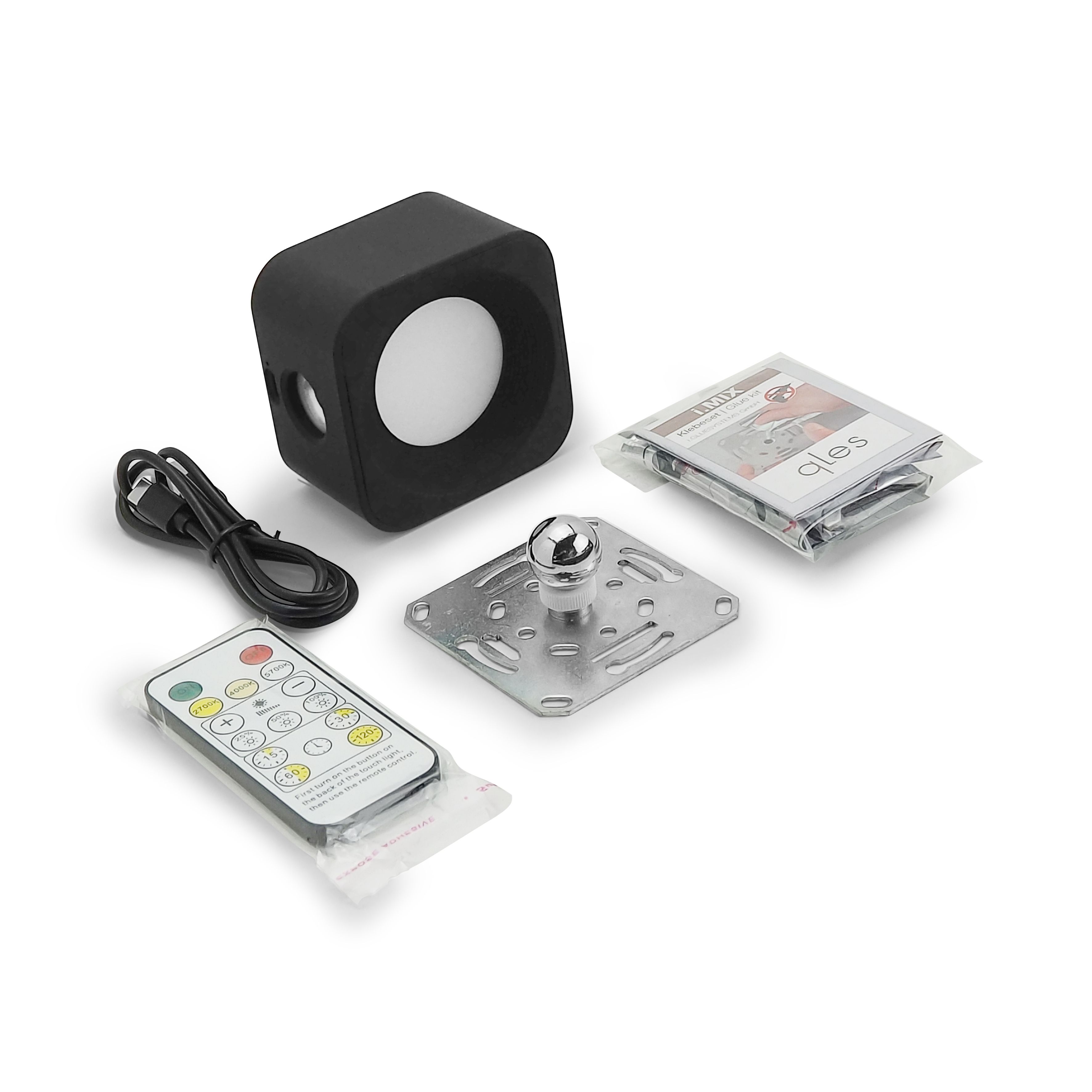 qles AWE0403 Akku Wandleuchte, für Merten System-M, LED/3 Farbstufen (2700K, 4000K, 5700K), Schwarz matt, quadratisch, IPX4, dimmbar, magnetisch/abnehmbar