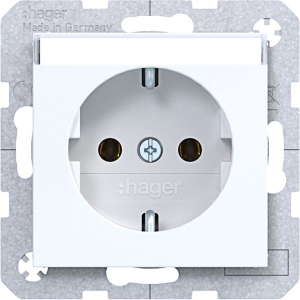 Hager WAS1101WG Schutzkontaktsteckdose, Beschriftungsfeld, Steckklemmen, A.x/C.x, lichtweiß glänzend