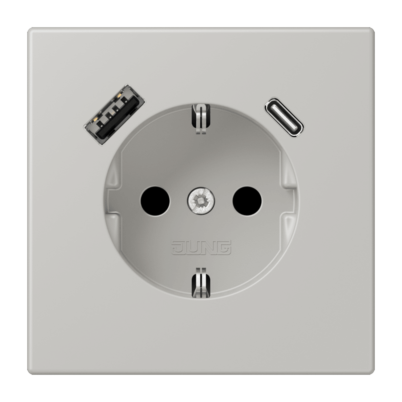 Jung LC152015CA205 Schutzkontakt-Steckdose mit USB-Ladegerät Typ AC, Safety+, Les Couleurs® 32013, gris clair 31