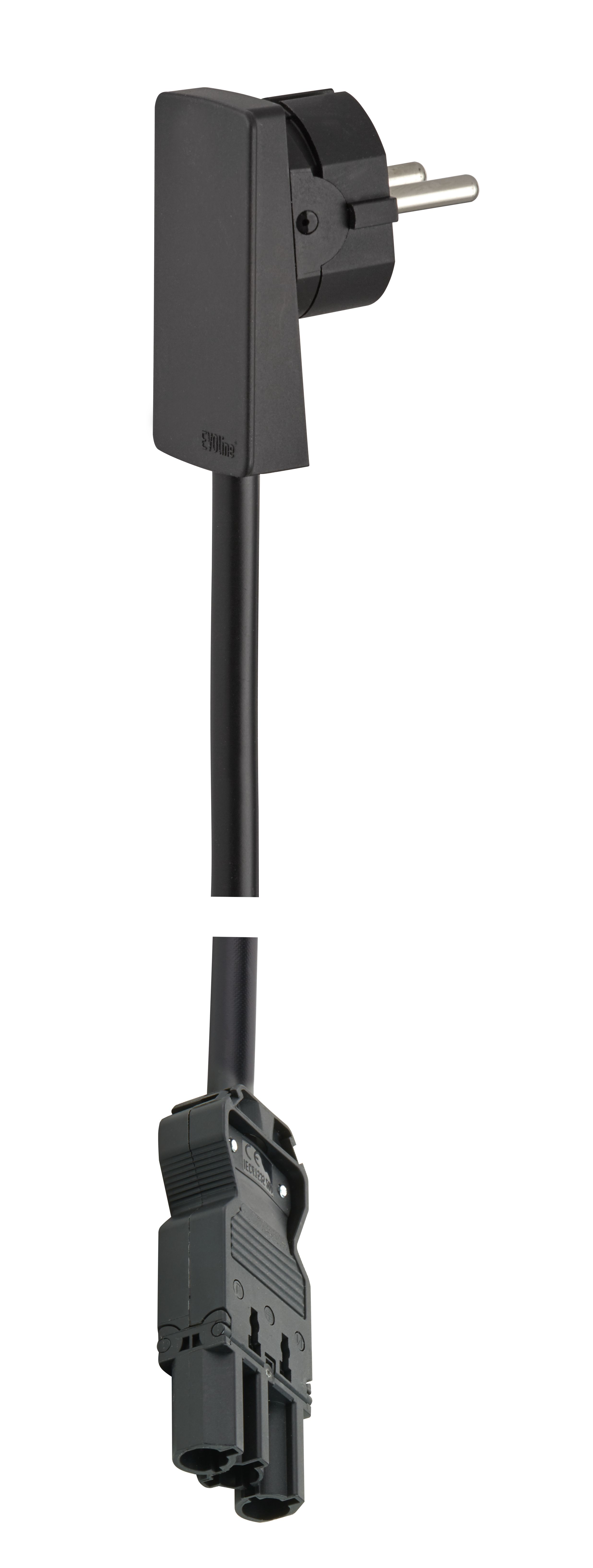 EVOline® 151200152100 PlugMini Fix flacher Schutzkontakt-Stecker mit Anschlußkabel, Buchse GST18, schwarz