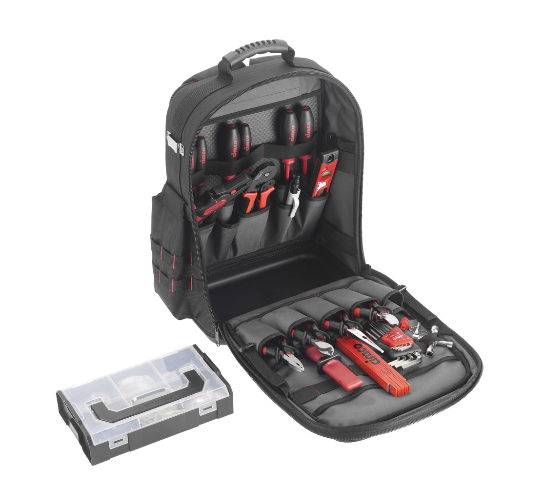 Cimco 17 0425 Werkzeug Rucksack ERGO-XL30, unbestückt, 4 geschützte Reißverschlussfächer, ergonomische Rückenpolsterung, mit 90 Möglichkeiten zur Befestigung, Klemmen, Stecken und Verstauen