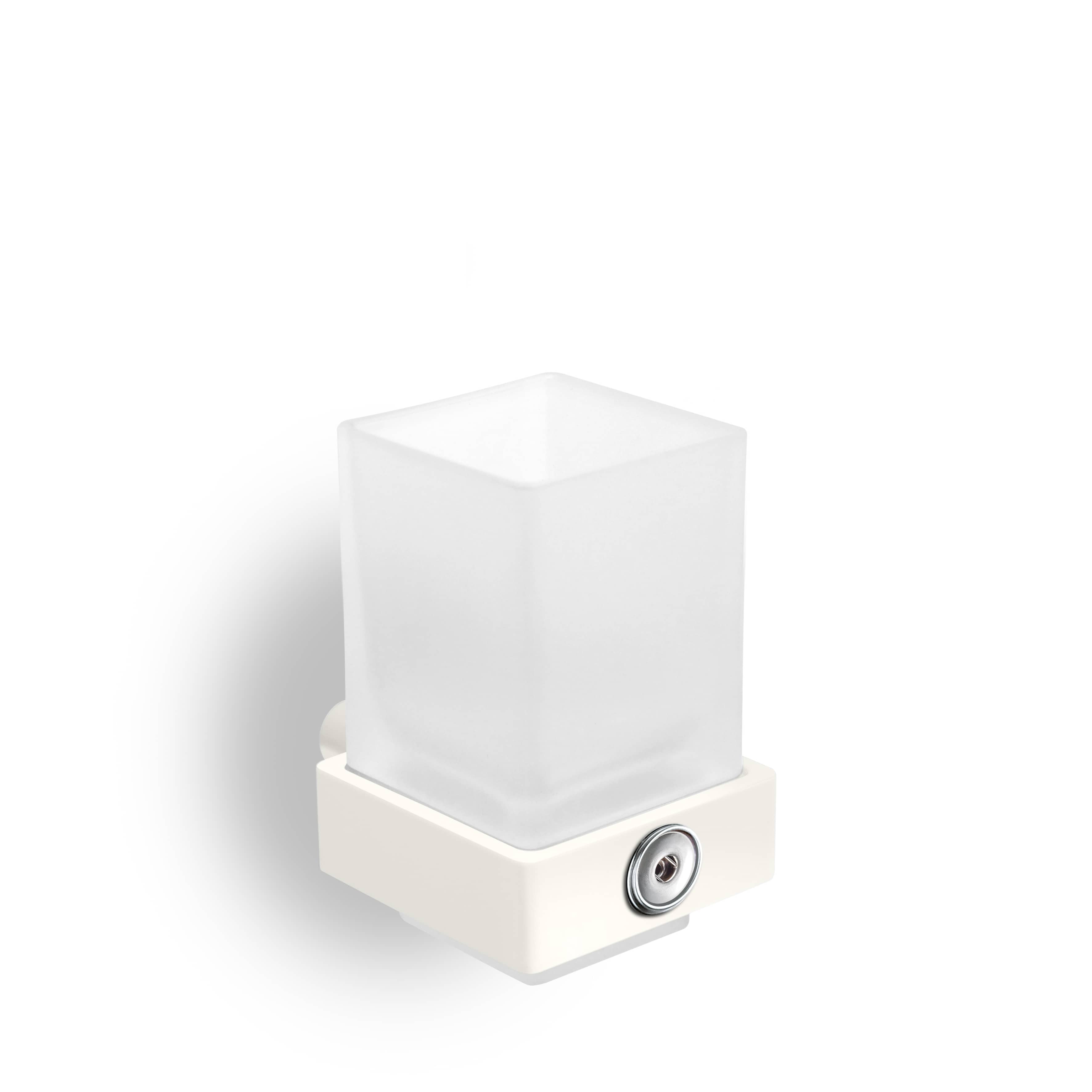 qles HWBD0619 Badhalter Wasserglas, für Merten System-M, Glas satiniert, beleuchtet/LED/warmweiß (3000k), Polarweiß glänzend, brillant, IP44, inkl. Druckknopfaufnahme