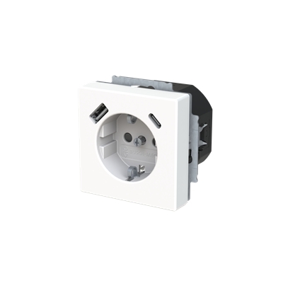 Busch-Jaeger 20 EUCB2USBAC-84 Schutzkontakt-/USB-A+C Steckdose Safety+, mit Befestigungskrallen, studioweiß glänzend, Plattform 63