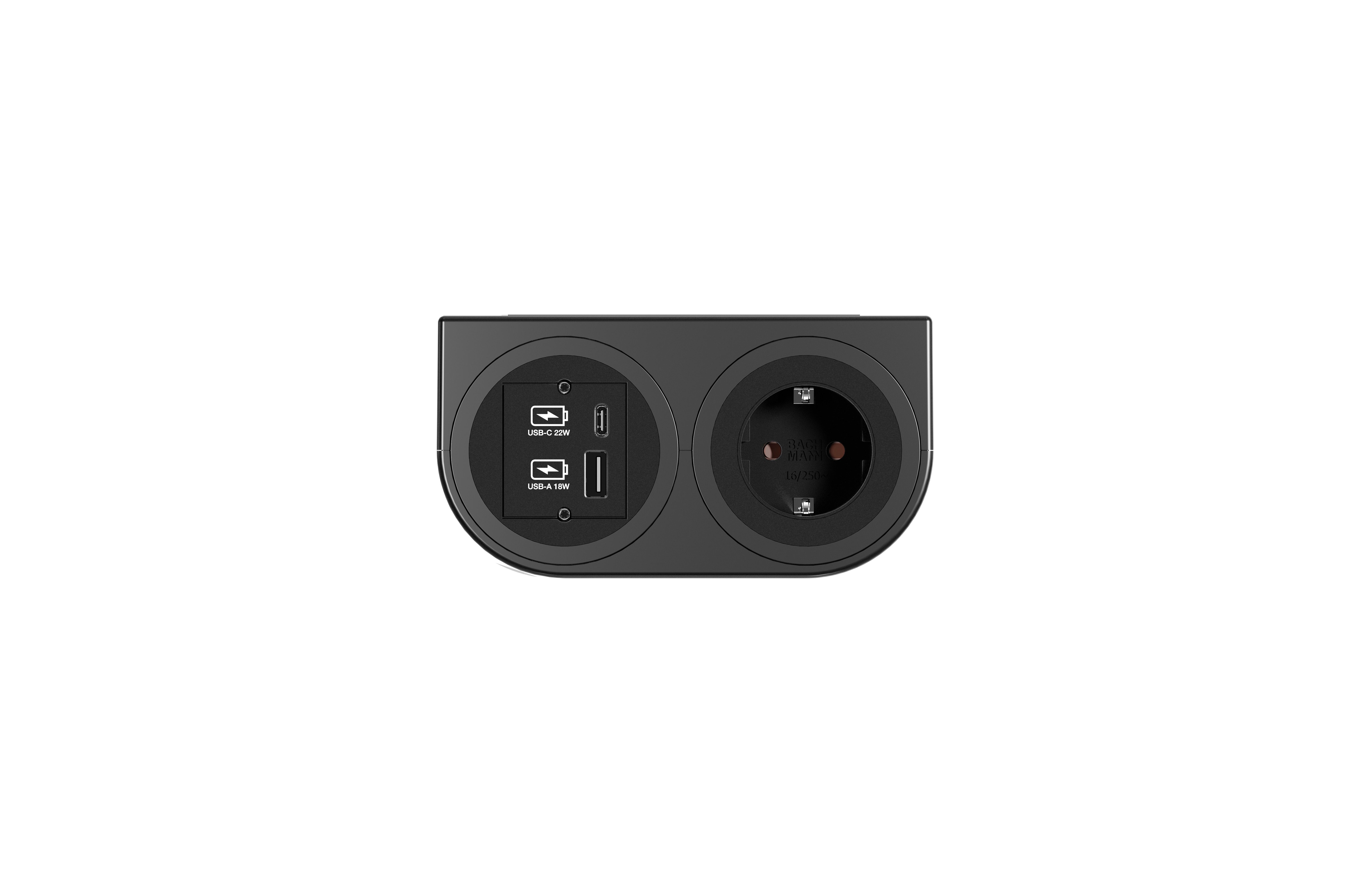 Bachmann BM0020104 Steckdoseneinheit PIX HOLDER 2-fach, 1x Schutzkontaktsteckdose, 1x Сustom Module USB А/С 22 W, 0,2 m GST18, schwarz