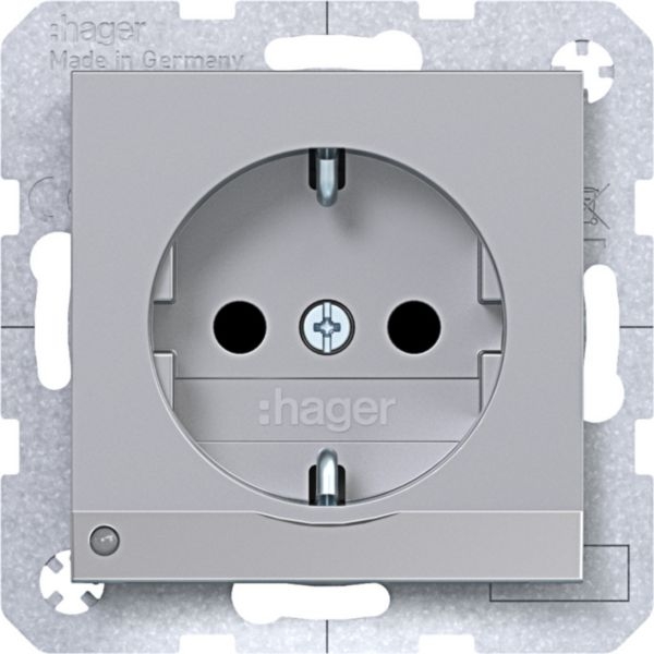 Hager WAS1462TA Schutzkontaktsteckdose mit LED-Orientierungslicht, erhöhter Berührungsschutz, Schraubliftklemmen, A.x/C.x, titan matt