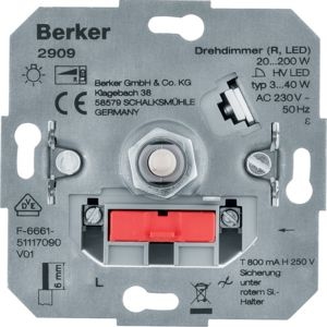 Berker 2909 Drehdimmer (R, LED) mit Softrastung S.x/B.x/K.x/Q.x/R.x/Serie 1930/Serie Glas/R.classic