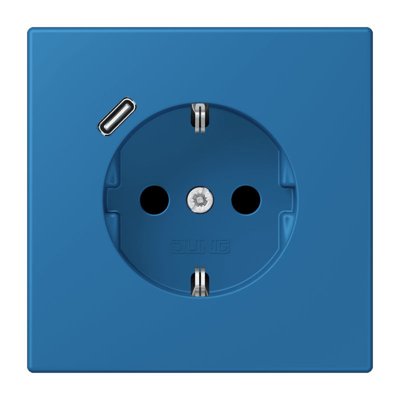 Jung LC152018C211 Schutzkontakt-Steckdose mit USB-Ladegerät Typ C, Safety+, Les Couleurs® 32030, bleu céruléen 31