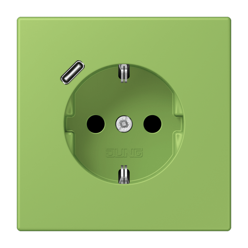 Jung LC152018C220 Schutzkontakt-Steckdose mit USB-Ladegerät Typ C, Safety+, Les Couleurs® 32051, vert 31