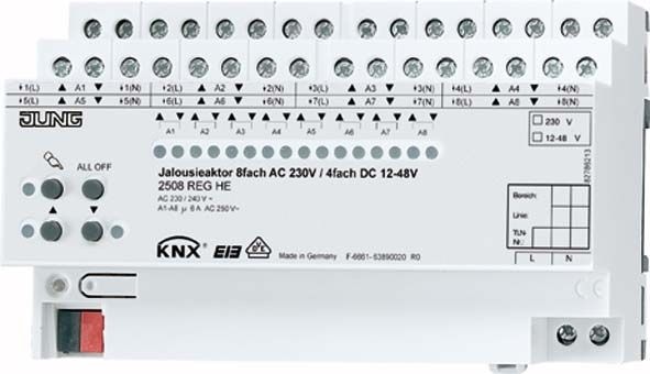 Jung 2508REGHE KNX Jalousieaktor 8-fach AC 110-230 V, 4-fach DC 12-48 V