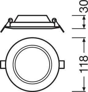 LEDVANCE Downlight flach 6W Ø105mm, warmw., nicht dimmbar