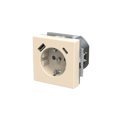 Busch-Jaeger 20 EUCB2USBAC-82 Schutzkontakt-/USB-A+C Steckdose Safety+, mit Befestigungskrallen, elfenbeinweiß glänzend, Plattform 63